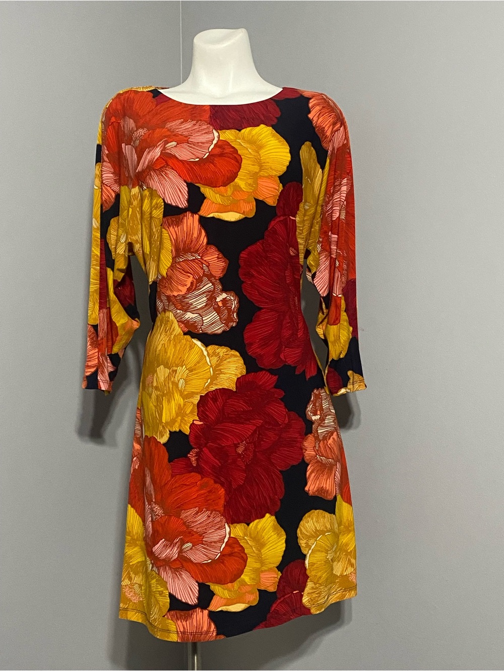 Tommy Hilfiger floral boatneck Dress in Black with Red, Yellow & Orange floral